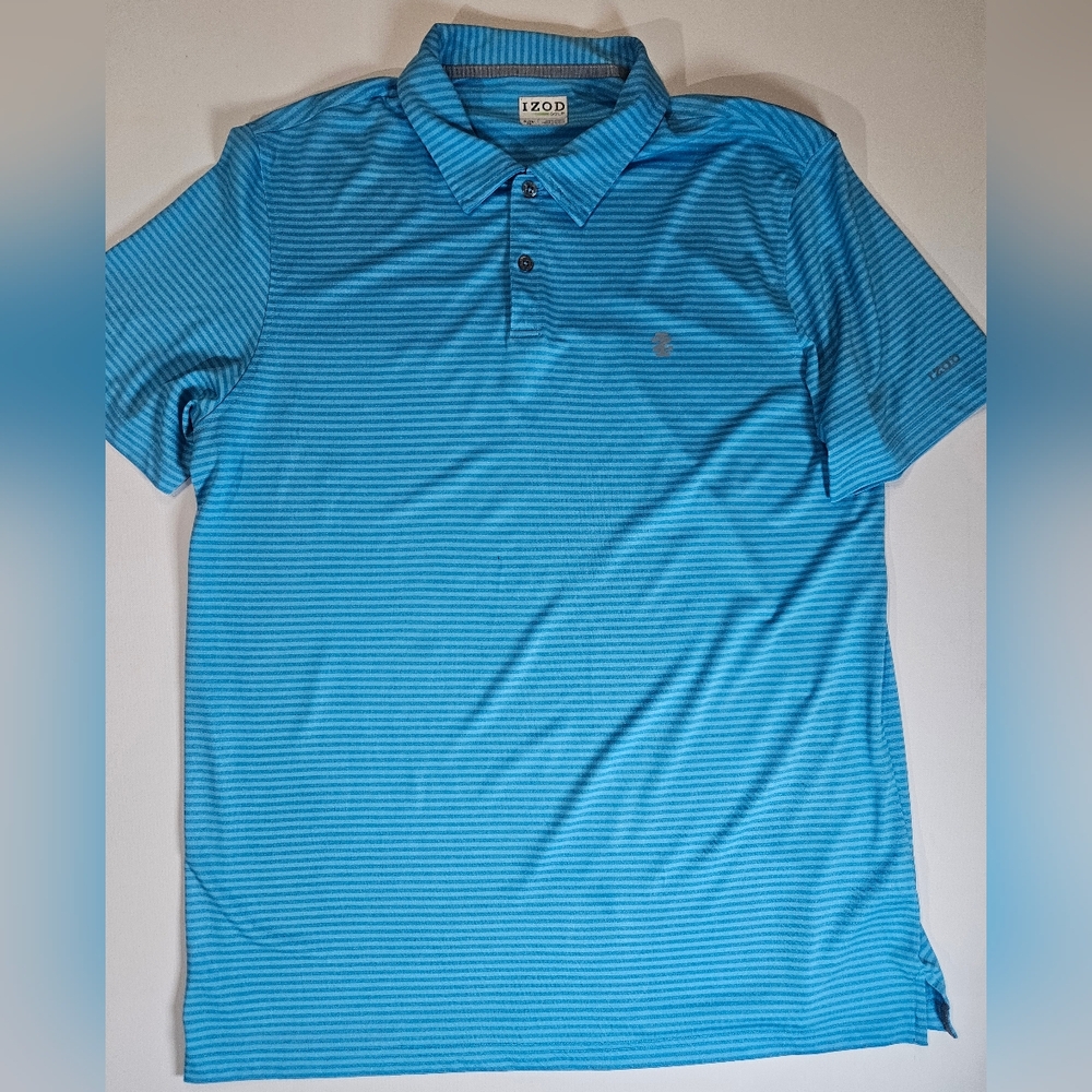 Izod Golf Polo‎ Mens XL Blue Striped Outdoor Activewear Preppy Pickleball Shirt
